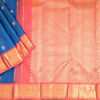 Peacock Blue Silk Saree With Chakra Buttas And Gold Zari Border