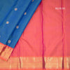 Peacock Blue Silk Saree With Chakra Buttas And Gold Zari Border