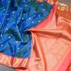 Peacock Blue Silk Saree With Chakra Buttas And Gold Zari Border