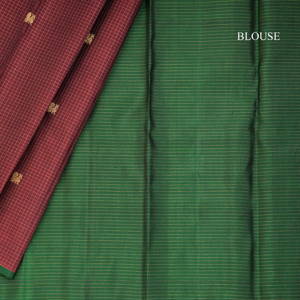 Araku Colour Micro Checked Silk Saree With Peacock And Chakra Buttas And Contrast Pallu