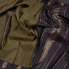 Olive Green Stripes Silk Saree With Brown Mango Zari Border