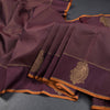 Dark Brown Micro Checked Silk Saree And Mango Zari Self Border
