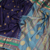 Dark Blue Silk Saree With Peacock And Chakra Buttas And Rettapet Border