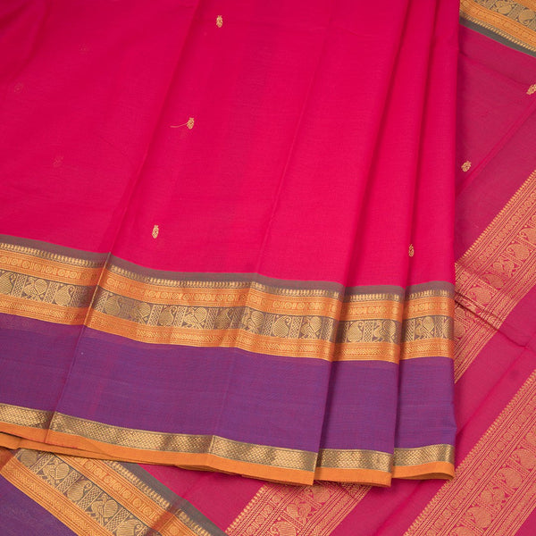 Kanchi Cotton Hot Pink Saree With Small Zari Buttas On The Body
