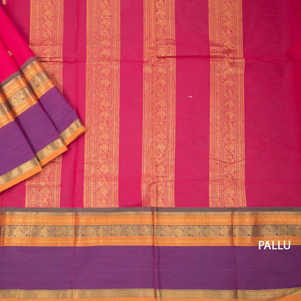 Kanchi Cotton Hot Pink Saree With Small Zari Buttas On The Body