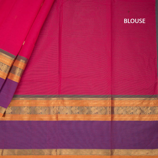 Kanchi Cotton Hot Pink Saree With Small Zari Buttas On The Body