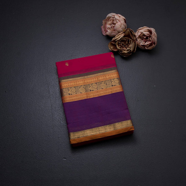 Kanchi Cotton Hot Pink Saree With Small Zari Buttas On The Body