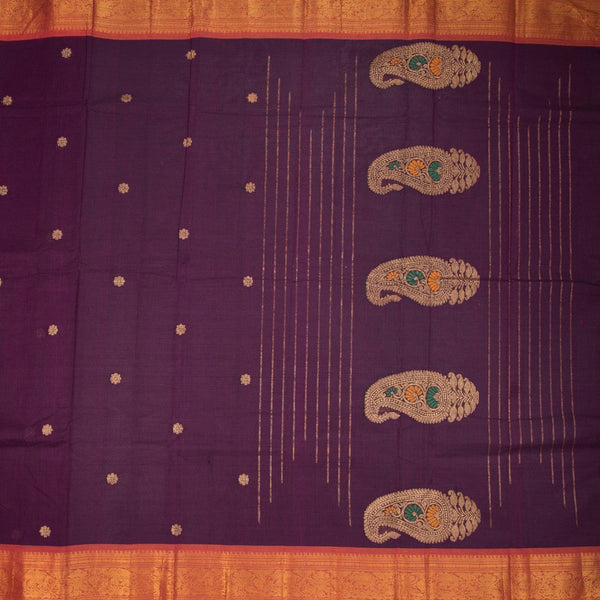 Kanchi Cotton Purple Saree With Small Zari Buttas On The Body