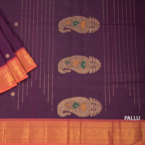Kanchi Cotton Purple Saree With Small Zari Buttas On The Body