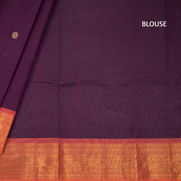 Kanchi Cotton Purple Saree With Small Zari Buttas On The Body