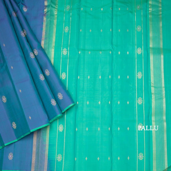 Shot Colour Borderless Silk Saree With Floral Zari Buttas On The Body