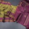 Olive Green Silk Saree With Chakra Buttas And Stripes Border