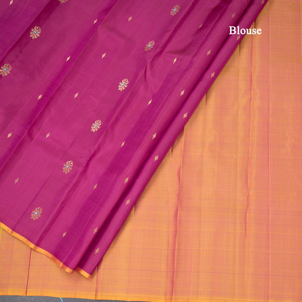 Dark Pink Borderless Silk Saree With Floral Zari Buttas On The Body