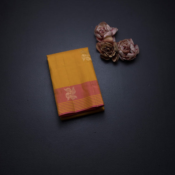 Mango Yellow Silk Saree With Zari Buttas And Stripes Border