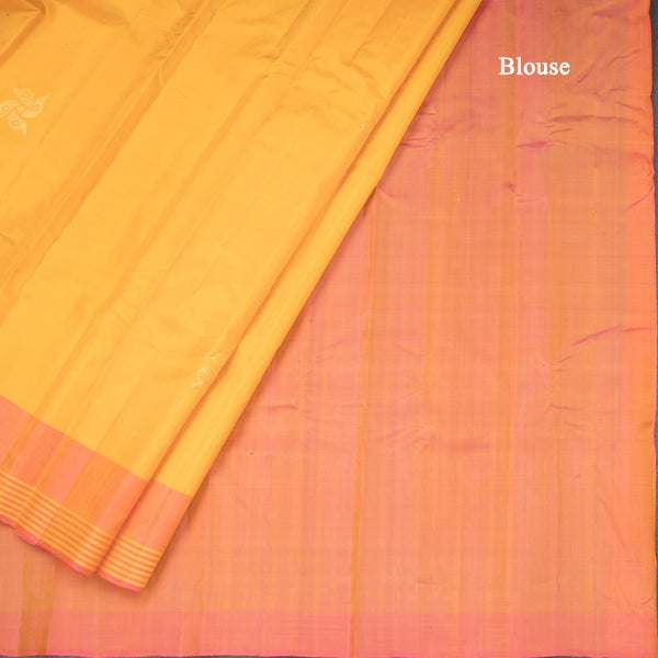 Mango Yellow Silk Saree With Zari Buttas And Stripes Border