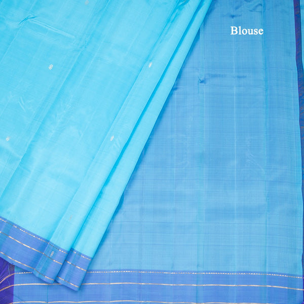 Sky Blue Silk Saree With Zari Buttas And Stripes Border