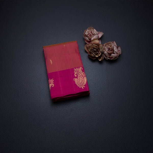 Shot Colour Silk Saree With Zari Buttas And Magenta Border