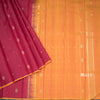 Maroon Borderless Silk Saree With Floral Zari Buttas On The Body 02
