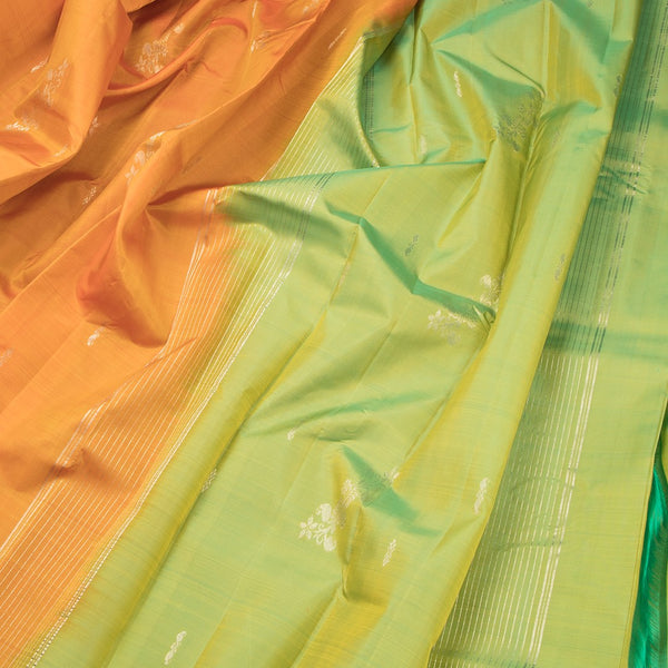 Mango Yellow Borderless Silk Saree With Floral Zari Buttas On The Body