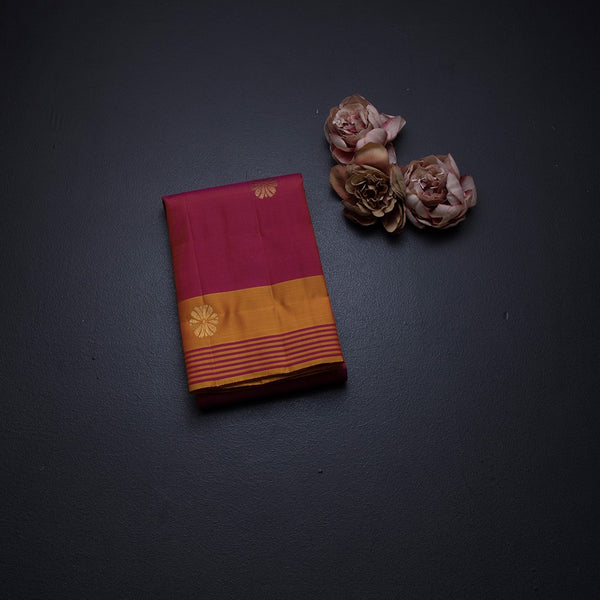 Shot Colour Silk Saree With Floral Buttas And Stripes Border