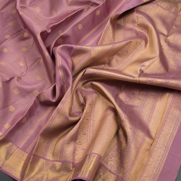 Onion Pink Vairaoosi Silk Saree With Peacock And Chakra Buttas And Zari Border - Kumaran Silks