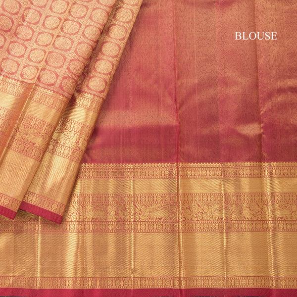 Maroon Tissue Silk Saree With Gold Zari Border
