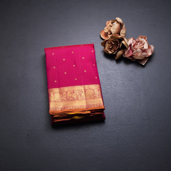 Pink Silk Saree With Small Zari Buttas and Yazhi Zari Border