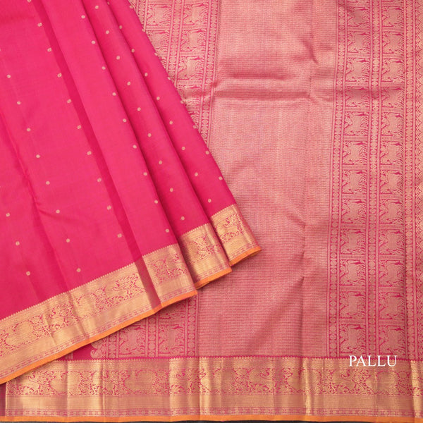 Pink Silk Saree With Small Zari Buttas and Yazhi Zari Border