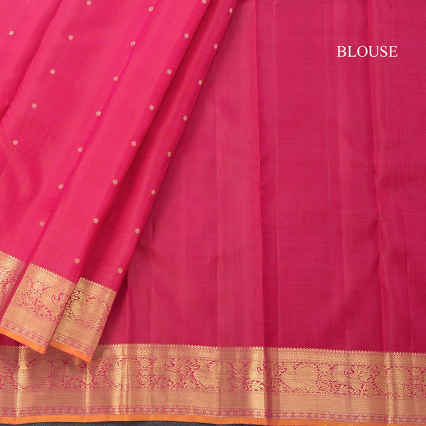 Pink Silk Saree With Small Zari Buttas and Yazhi Zari Border