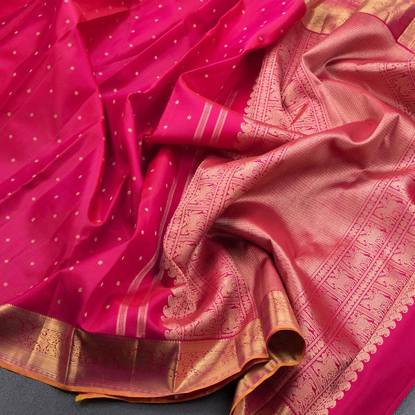 Pink Silk Saree With Small Zari Buttas and Yazhi Zari Border - Kumaran Silks