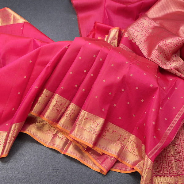 Pink Silk Saree With Small Zari Buttas and Yazhi Zari Border