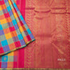 Multi Colour Checked Borderless Silk Saree With Peacock And Chakra Buttas
