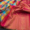 Multi Colour Checked Borderless Silk Saree With Peacock And Chakra Buttas - Kumaran Silks