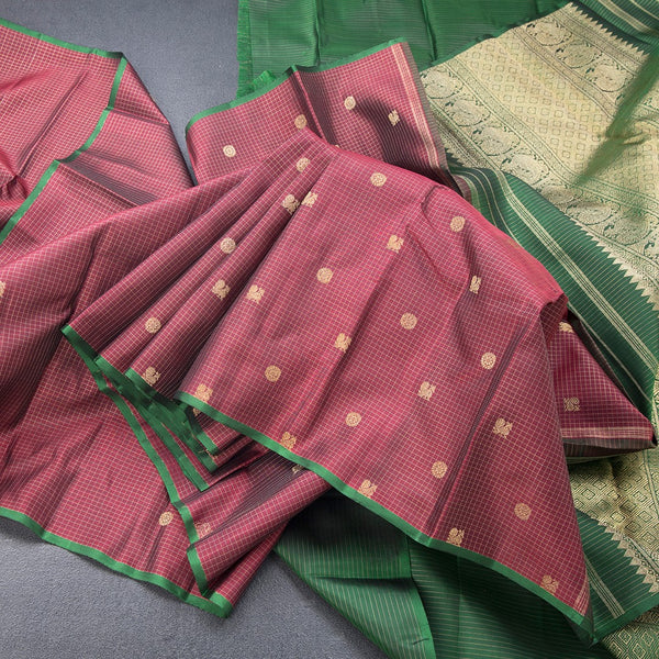 Araku Colour Borderless Micro Checked Silk Saree With Peacock And Chakra Buttas