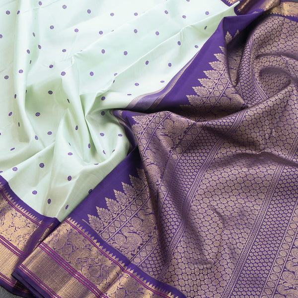 Pista Green Silk Saree With Thread Buttas And Temple Zari Border