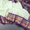 Pista Green Silk Saree With Thread Buttas And Temple Zari Border