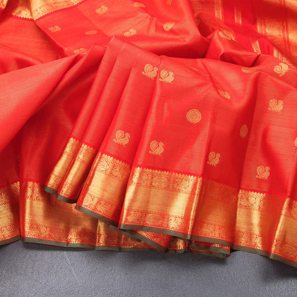 Red Vairaoosi Silk Saree With Peacock And Chakra Buttas And Rettapet Border