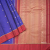 Blue Silk Saree With Peacock And Chakra Buttas And Maroon Border