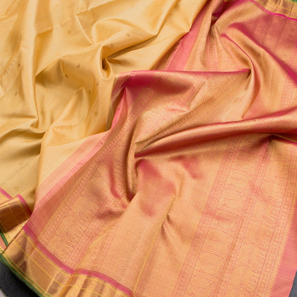 Sandal Checked Silk Saree With Chakra And Mango Buttas And Zari Border