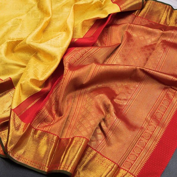 Mango Yellow Brocade Silk Saree And Gold Zari Border