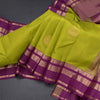 Lime Green Silk Saree With Chakra Buttas On The Body And Purple Zari Border