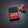 Bottle Green Silk Saree With Chakra Buttas On The Body And Red Zari Border