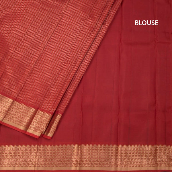 Red Soft Silk Saree With Vertical Design On The Body And Temple Zari Border