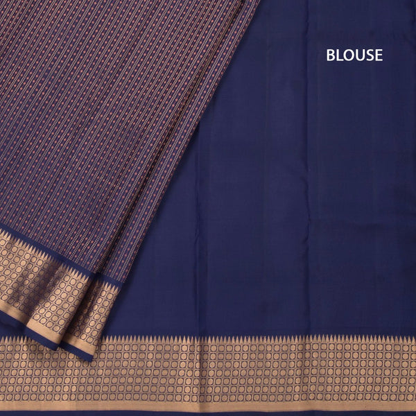 Dark Blue Soft Silk Saree With Vertical Design On The Body And Temple Zari Border