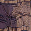 Dark Blue Soft Silk Saree With Vertical Design On The Body And Temple Zari Border