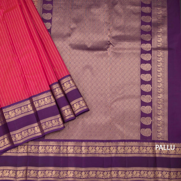 Reddish Pink Soft Silk Saree with Vertically Striped Design And Rettapet Border