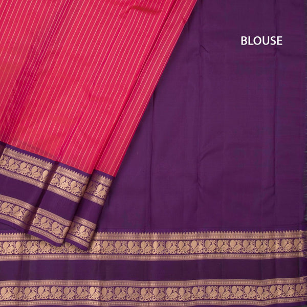 Reddish Pink Soft Silk Saree with Vertically Striped Design And Rettapet Border