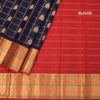 Navy Blue Silk Saree Checks With Peacock Design And Gold Zari Border