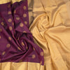 Purple Zari Checked Soft Silk Saree With Peacock Design and Gold Zari Border