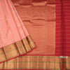 Peach Silk Saree Checks With Peacock Design And Gold Zari Border